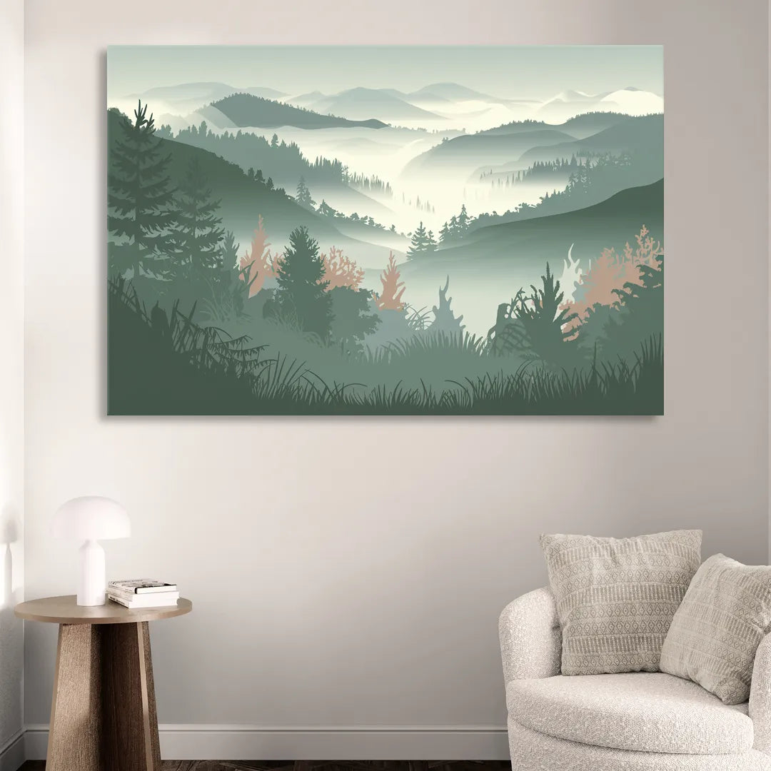 Gatlinburg Misty Mountain Landscape Living Room - Canvas Wall Art