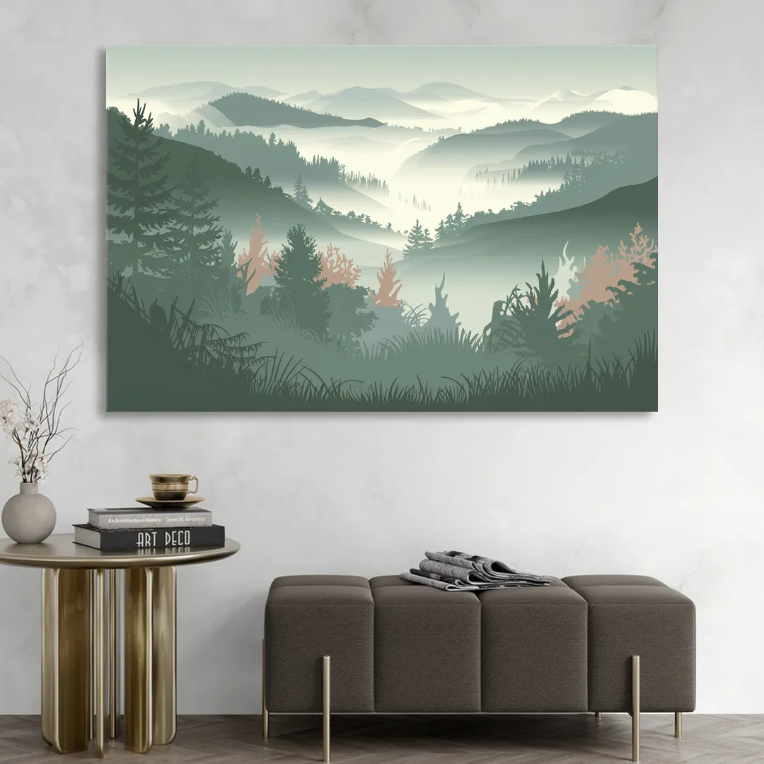 Gatlinburg Misty Mountain Landscape Sitting Room - Canvas Wall Art