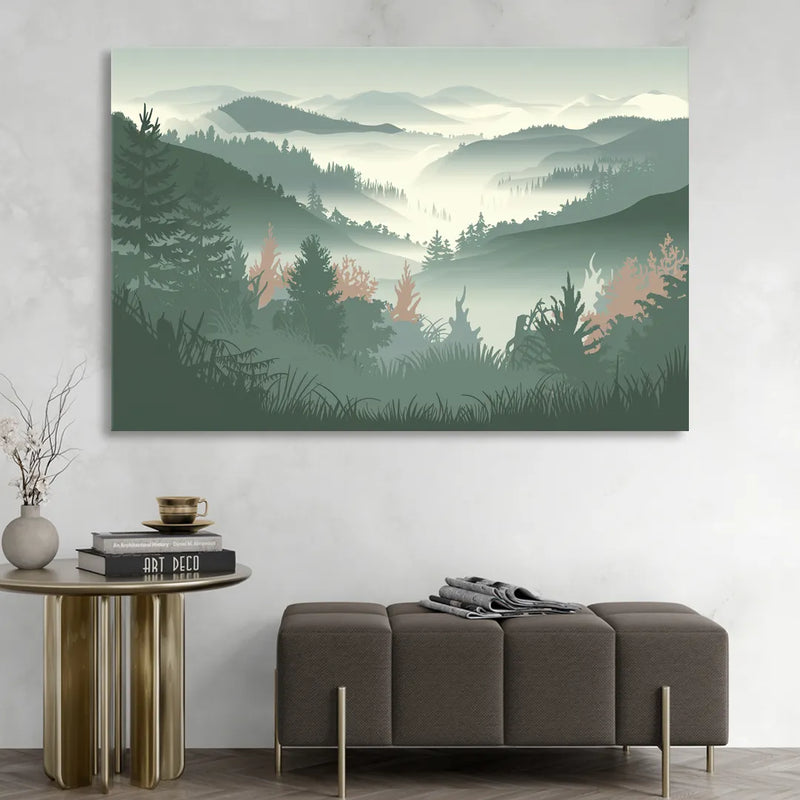Gatlinburg Misty Mountain Landscape Sitting Room - Canvas Wall Art