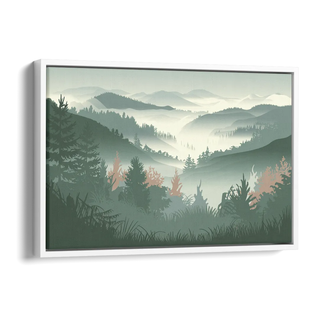 Gatlinburg Misty Mountain Landscape Side - White Canvas Wall Art