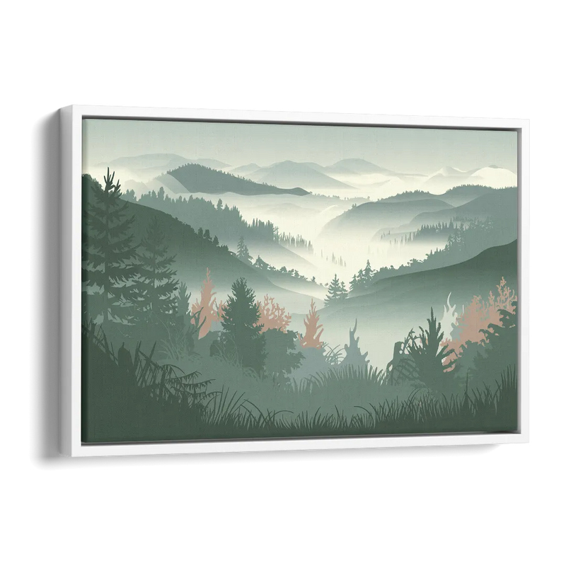 Gatlinburg Misty Mountain Landscape Side - White Canvas Wall Art