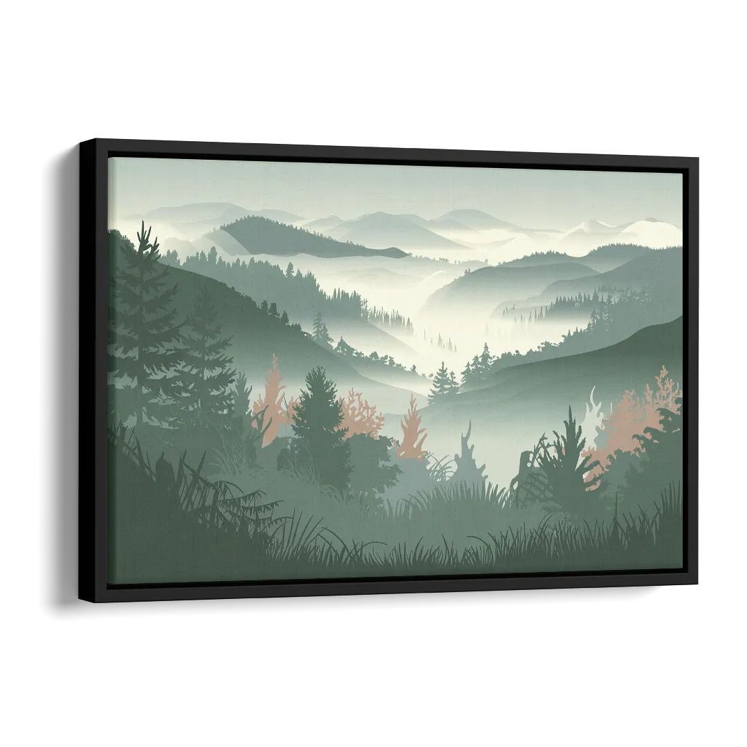 Gatlinburg Misty Mountain Landscape Side - Black Canvas Wall Art