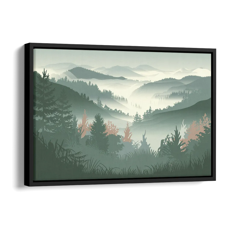 Gatlinburg Misty Mountain Landscape Side - Black Canvas Wall Art