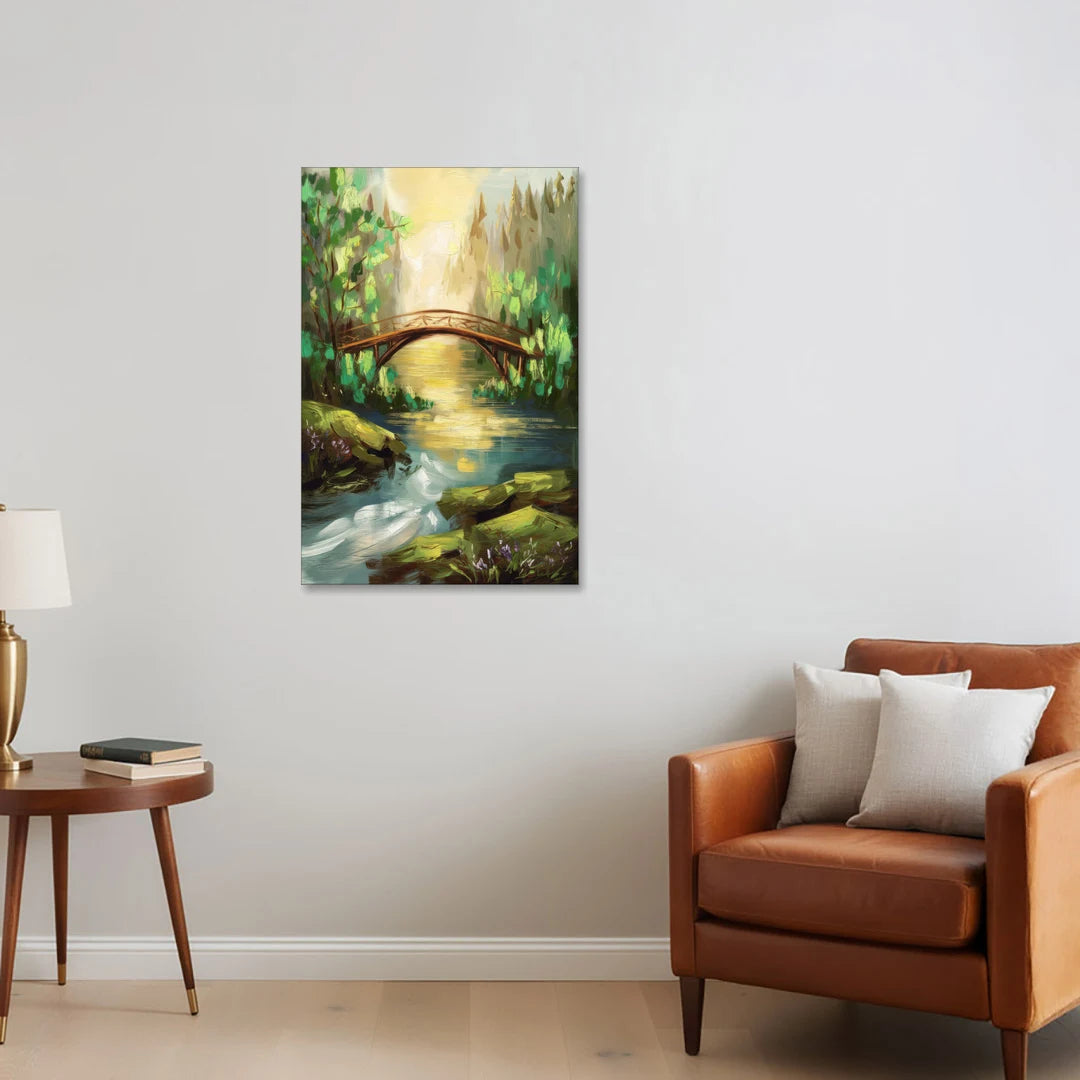 Gatlinburg River and Bridge Scene - Canvas Wall Art - Sofa - 24x36