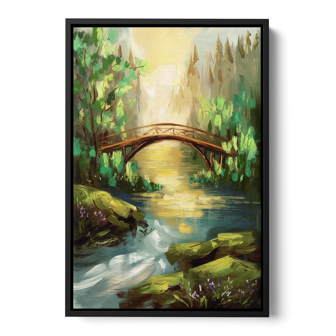 Gatlinburg River and Bridge Scene Front - Black Canvas Wall Art