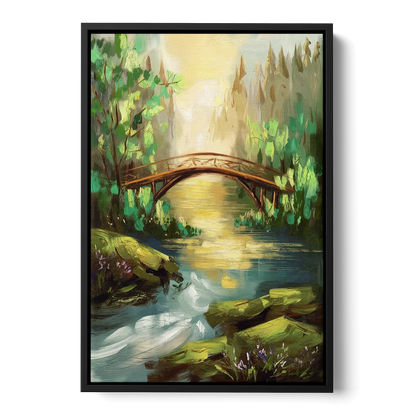 Gatlinburg River and Bridge Scene Front - Black Canvas Wall Art