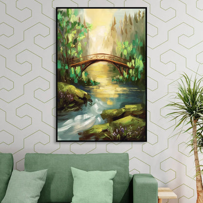 Gatlinburg River and Bridge Scene Sitting Room - Black Canvas Wall Art