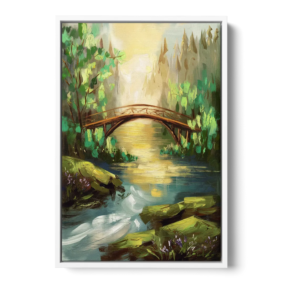 Gatlinburg River and Bridge Scene Front - White Canvas Wall Art