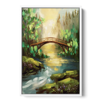 Gatlinburg River and Bridge Scene Front - White Canvas Wall Art