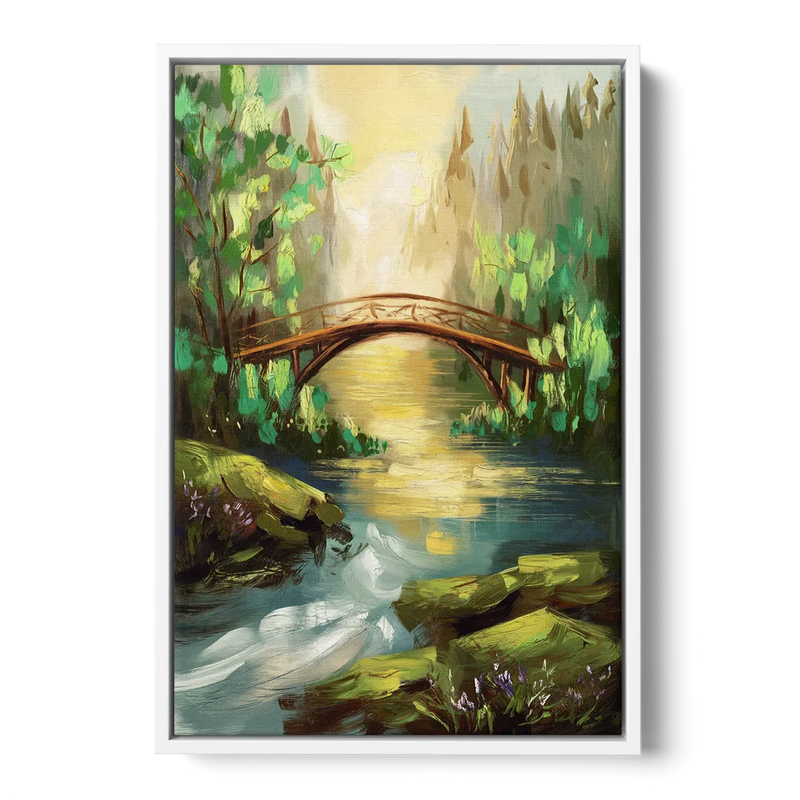 Gatlinburg River and Bridge Scene Front - White Canvas Wall Art