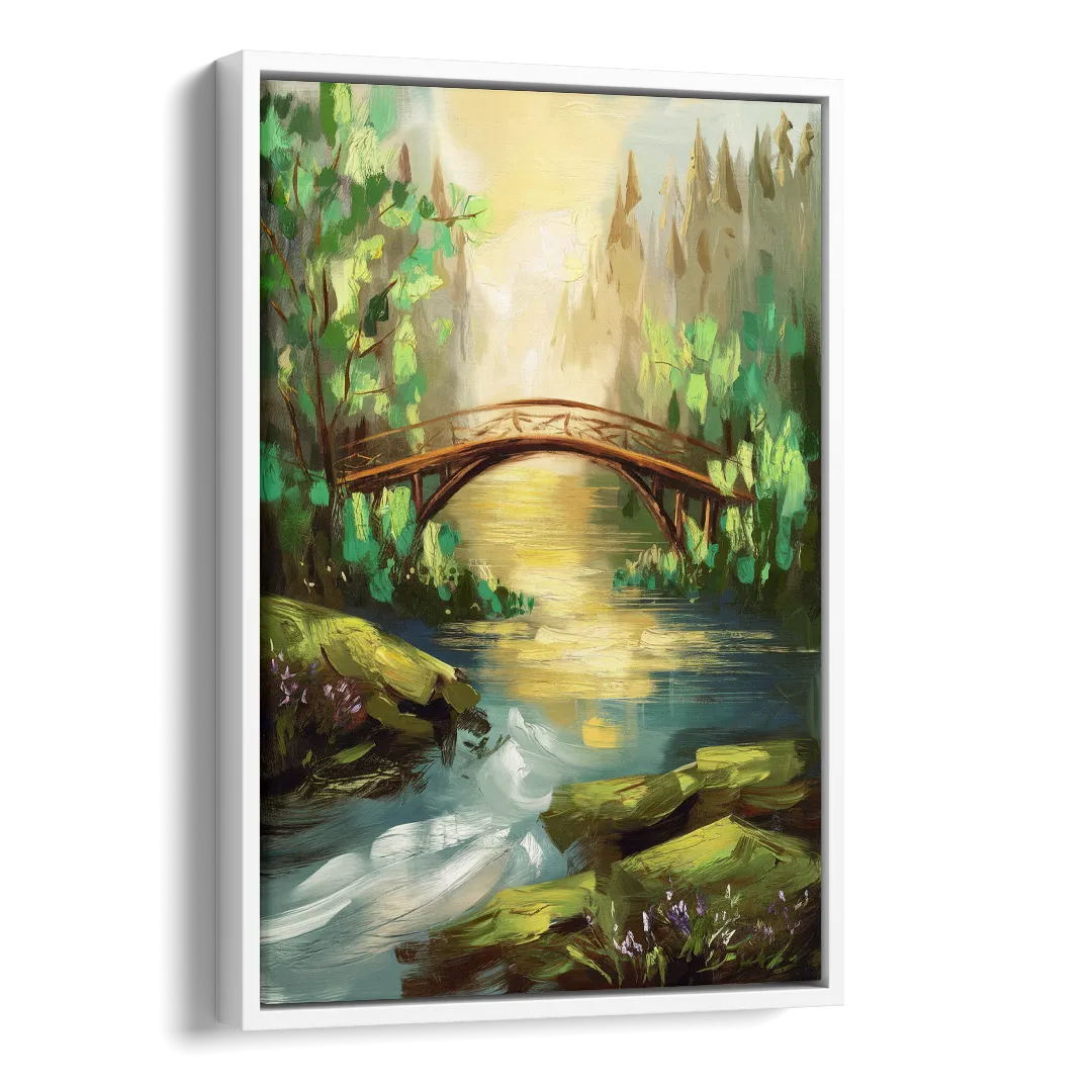 Gatlinburg River and Bridge Scene Side - White Canvas Wall Art