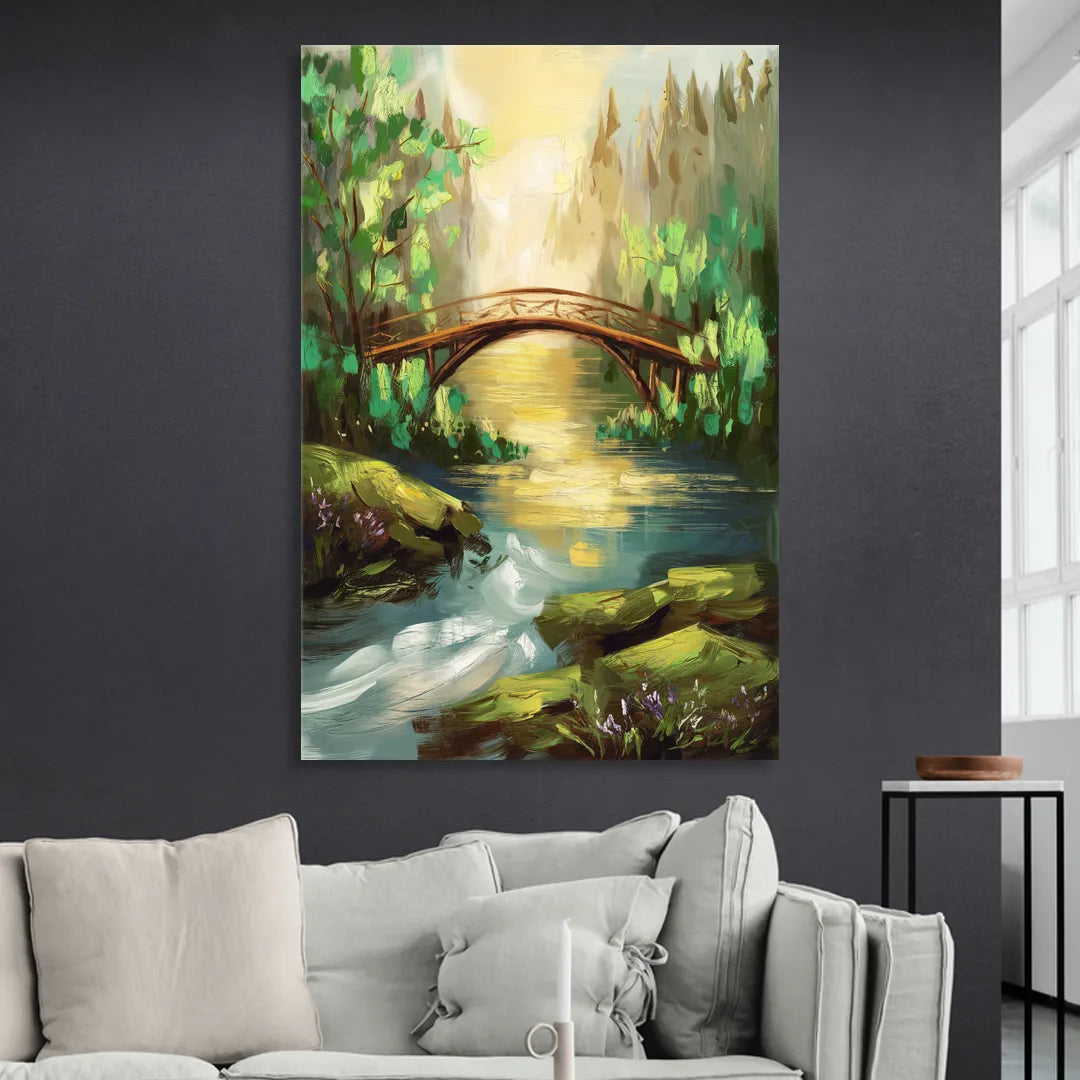 Gatlinburg River and Bridge Scene Living Room - Canvas Wall Art