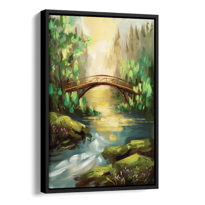 Gatlinburg River and Bridge Scene Side - Black Canvas Wall Art
