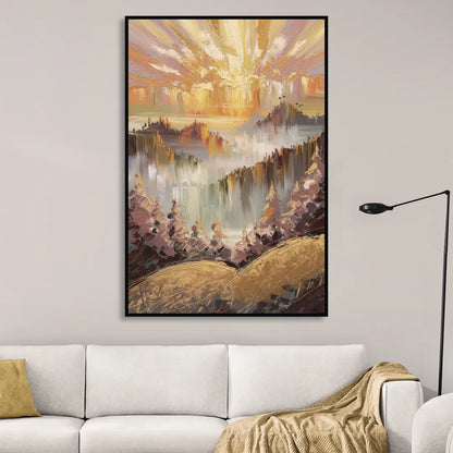 Gatlinburg Sunrise Over Mountains Sitting Room - Black Canvas Wall Art