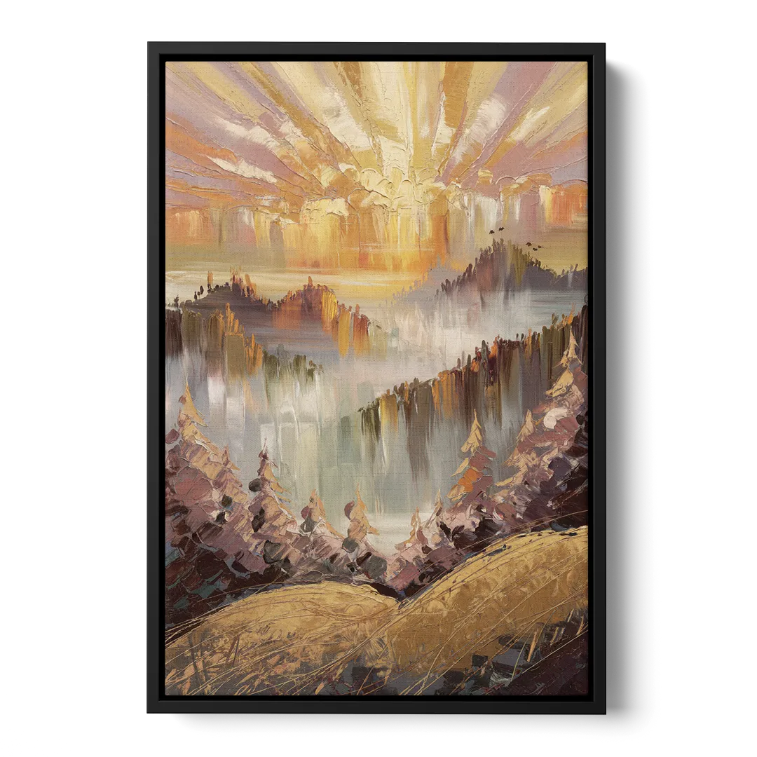 Gatlinburg Sunrise Over Mountains Front - Black Canvas Wall Art