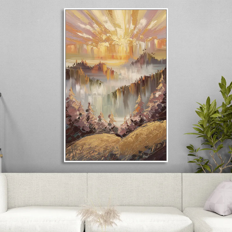 Gatlinburg Sunrise Over Mountains Living Room - White Canvas Wall Art