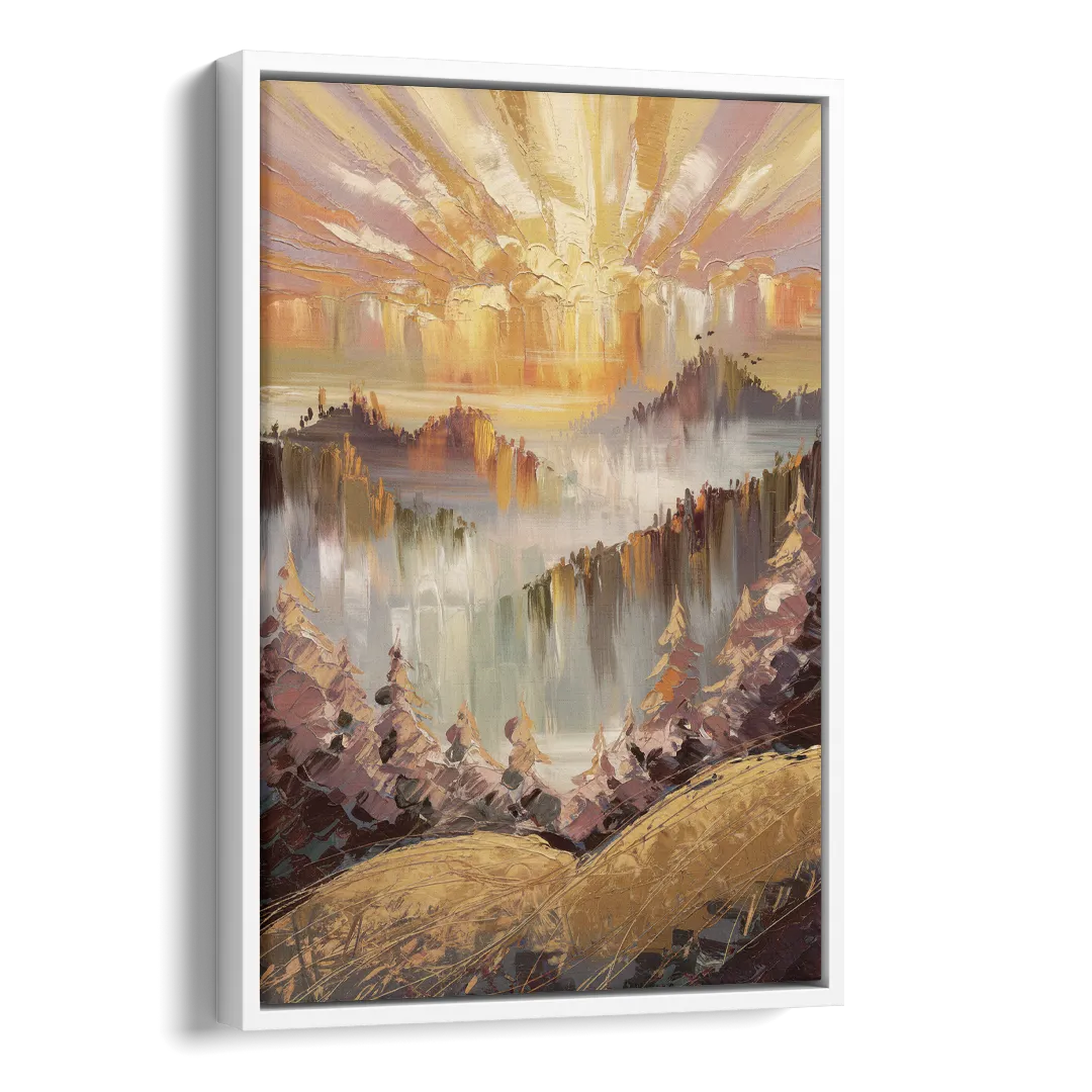 Gatlinburg Sunrise Over Mountains Side - White Canvas Wall Art