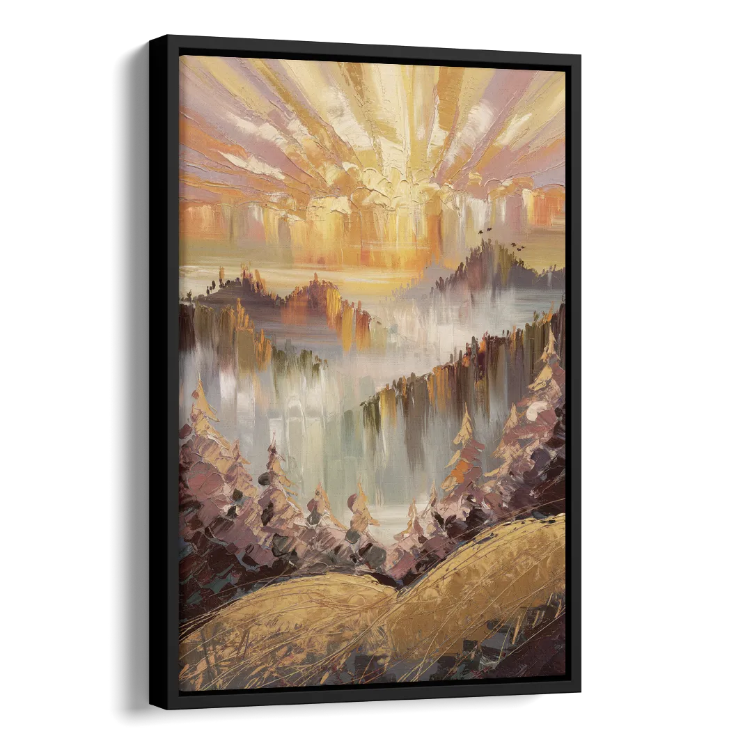 Gatlinburg Sunrise Over Mountains Side - Black Canvas Wall Art