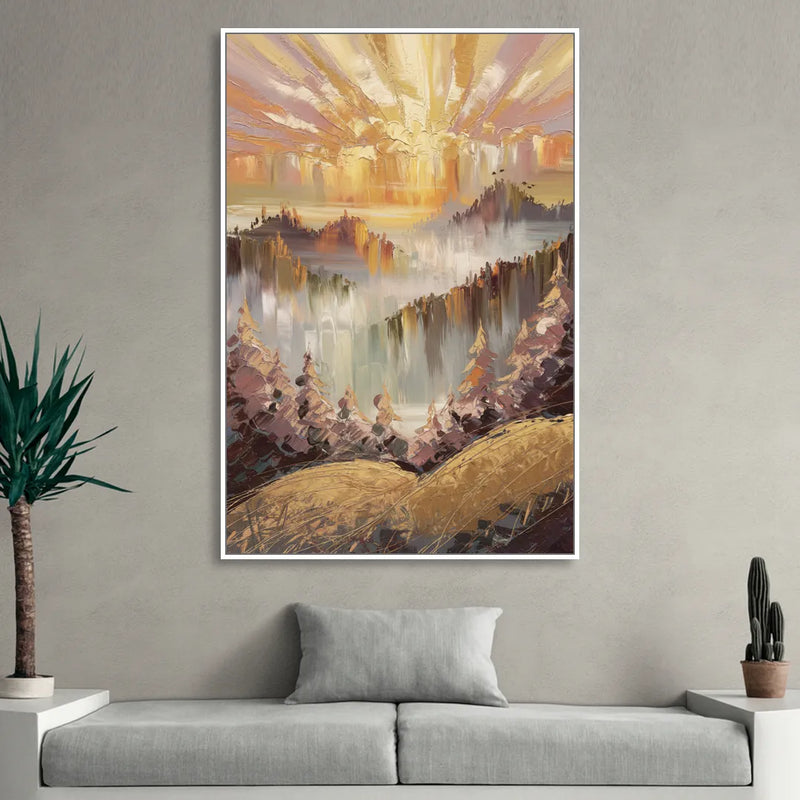 Gatlinburg Sunrise Over Mountains Sitting Room - White Canvas Wall Art