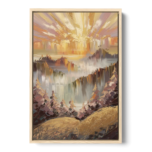 Gatlinburg Sunrise Over Mountains - Oak Framed Canvas Wall Art - Front