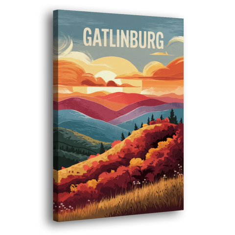 Gatlinburg Sunset Over Hills - Canvas Wall Art - Side