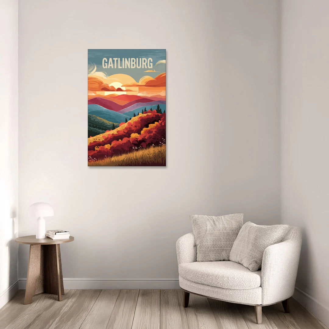 Gatlinburg Sunset Over Hills - Canvas Wall Art - Sofa - 24x36