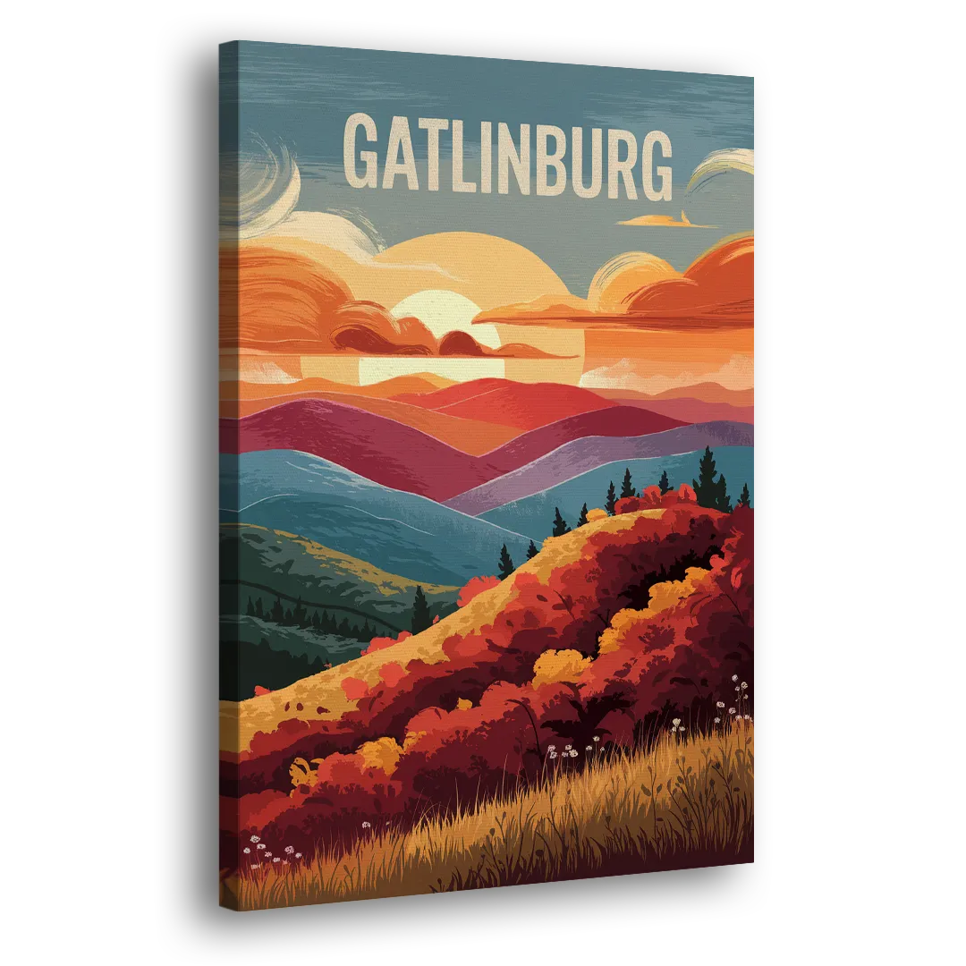Gatlinburg Sunset Over Hills Side - Canvas Wall Art