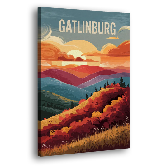 Gatlinburg Sunset Over Hills Side - Canvas Wall Art