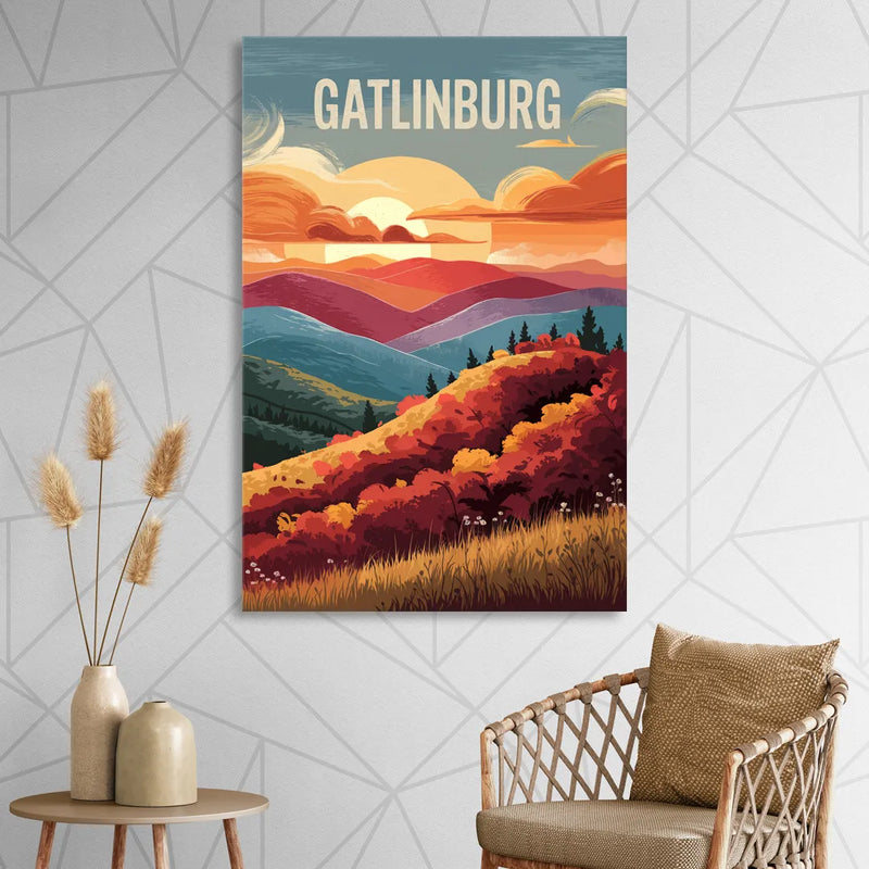 Gatlinburg Sunset Over Hills Living Room - Canvas Wall Art