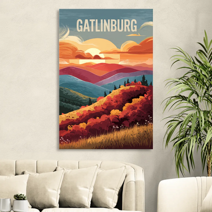 Gatlinburg Sunset Over Hills Sitting Room - Canvas Wall Art