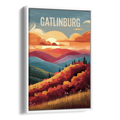 Gatlinburg Sunset Over Hills Side - White Canvas Wall Art