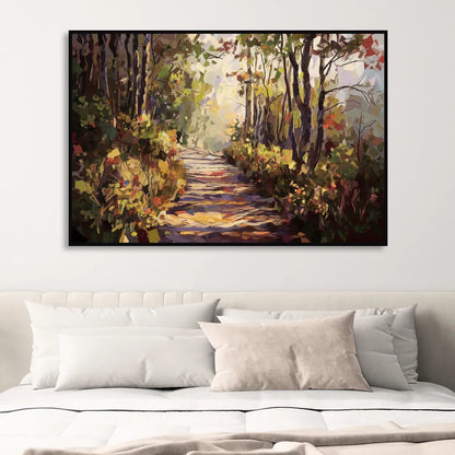 Gatlinburg Trail Through The Forest Living Room - Black Canvas Wall Art