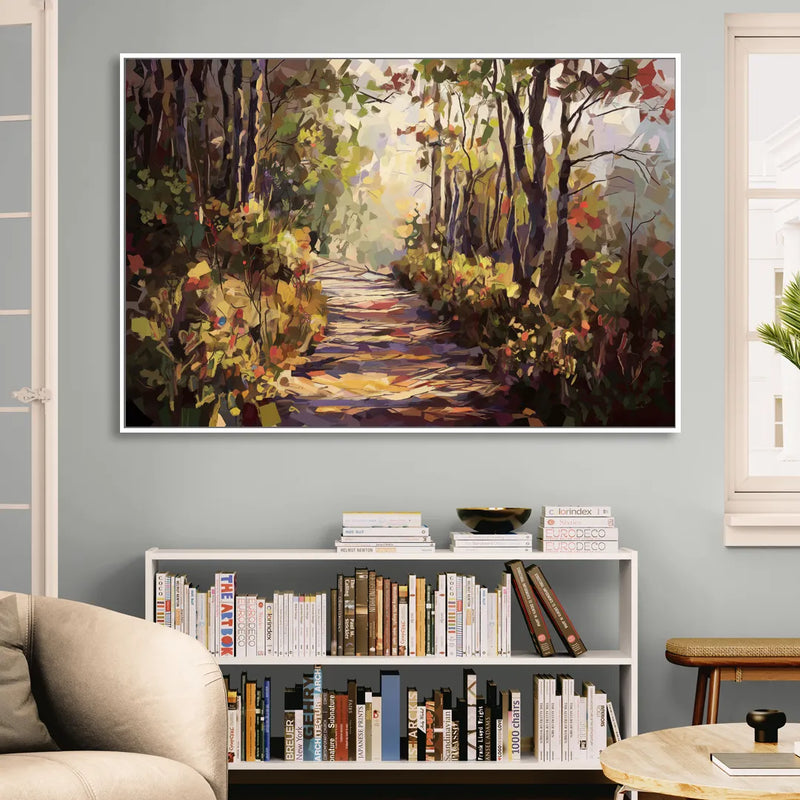 Gatlinburg Trail Through The Forest Living Room - White Canvas Wall Art