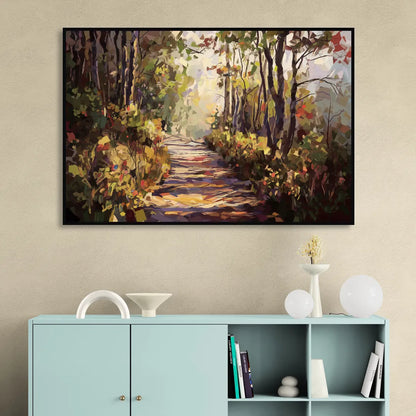 Gatlinburg Trail Through The Forest Sitting Room - Black Canvas Wall Art