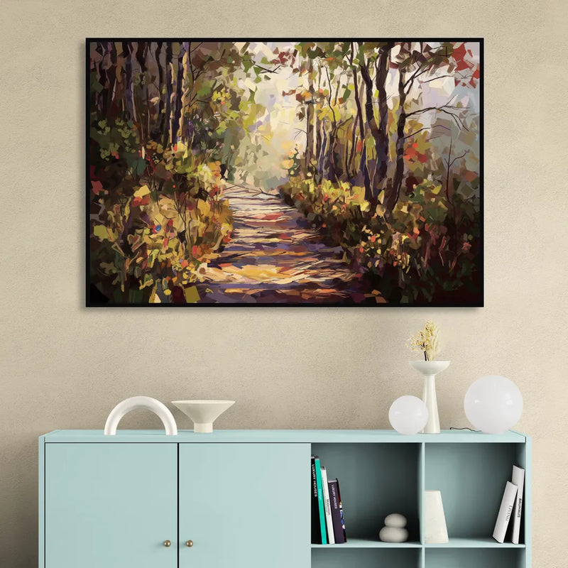 Gatlinburg Trail Through The Forest Sitting Room - Black Canvas Wall Art