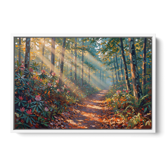 Gatlinburg Trail Through The Forest - White Framed Canvas Wall Art - Front