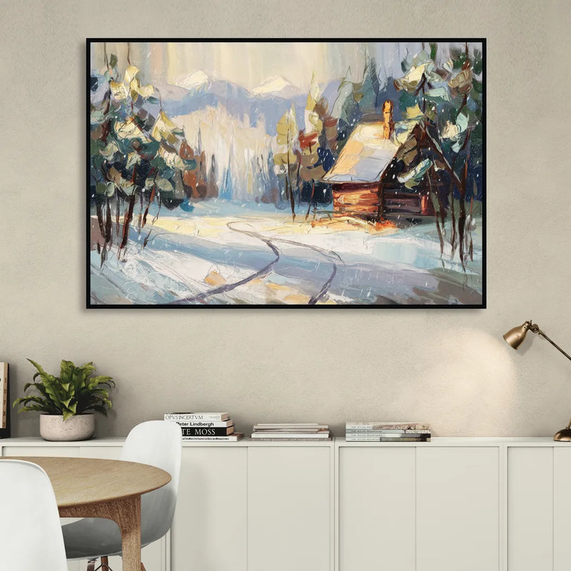 Gatlinburg Winter Wonderland Sitting Room - Black Canvas Wall Art