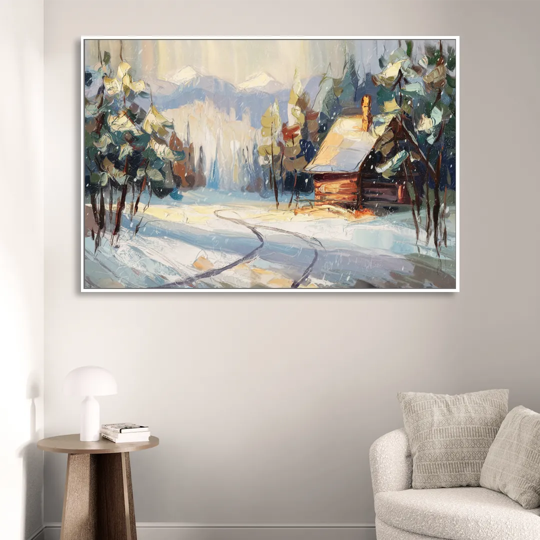 Gatlinburg Winter Wonderland Sitting Room - White Canvas Wall Art