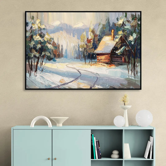Gatlinburg Winter Wonderland Living Room - Black Canvas Wall Art