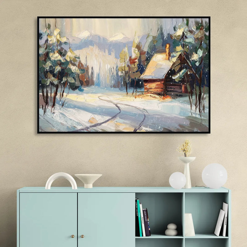 Gatlinburg Winter Wonderland Living Room - Black Canvas Wall Art