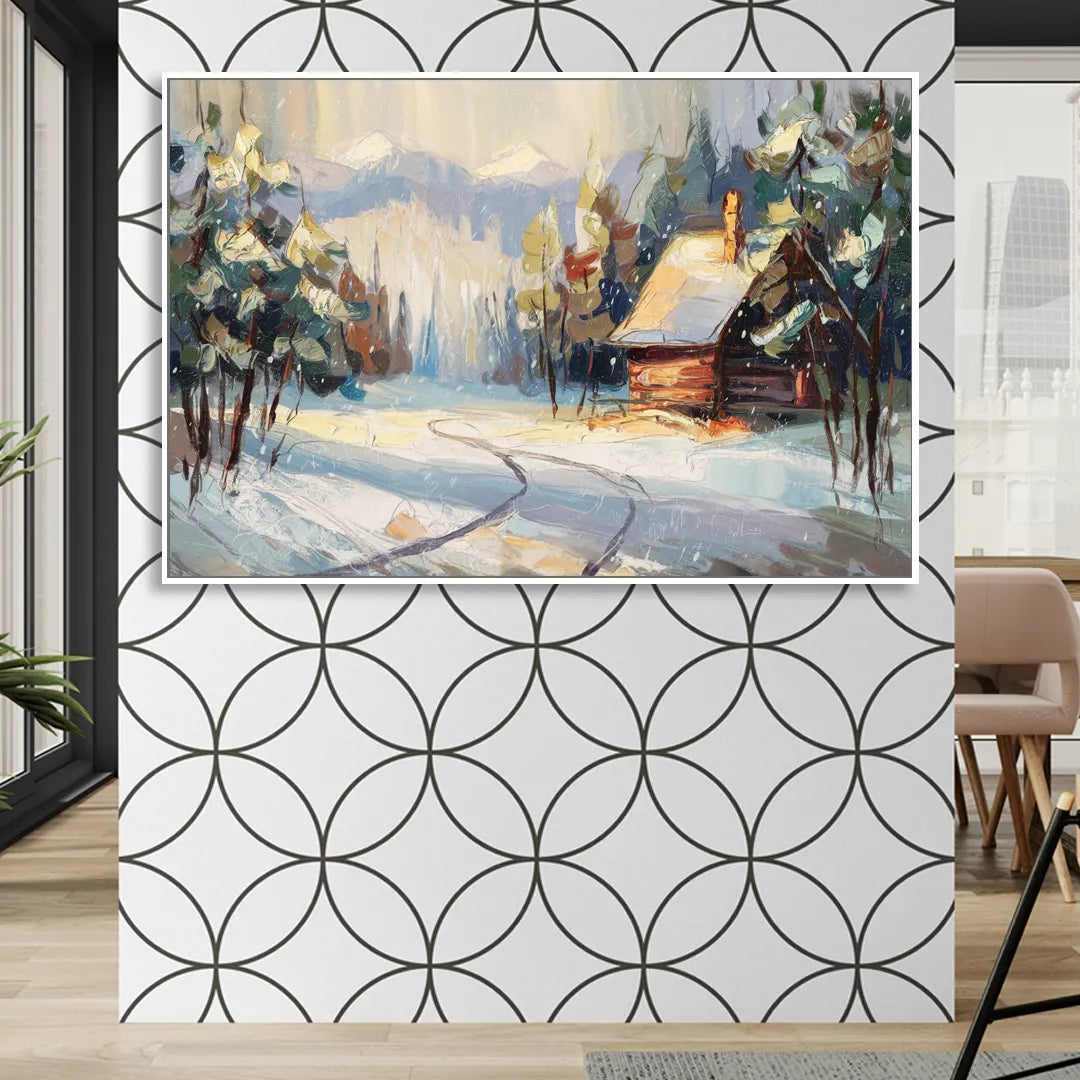 Gatlinburg Winter Wonderland Living Room - White Canvas Wall Art