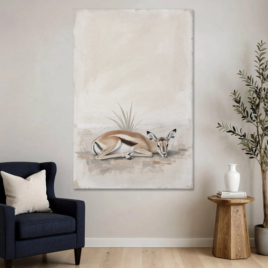 Gazelle Fawn Lying Low in Hiding - Canvas Wall Art - Sofa - 40x60