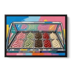 Gelato Painting of a Glass Display Case - Black Framed Canvas Wall Art - Front