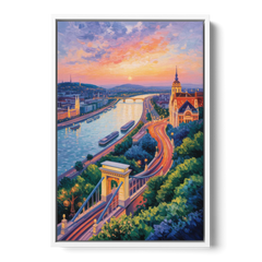 Gellért Hill Sunset - White Framed Canvas Wall Art - Front