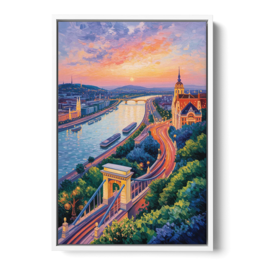 Gellért Hill Sunset - White Framed Canvas Wall Art - Front
