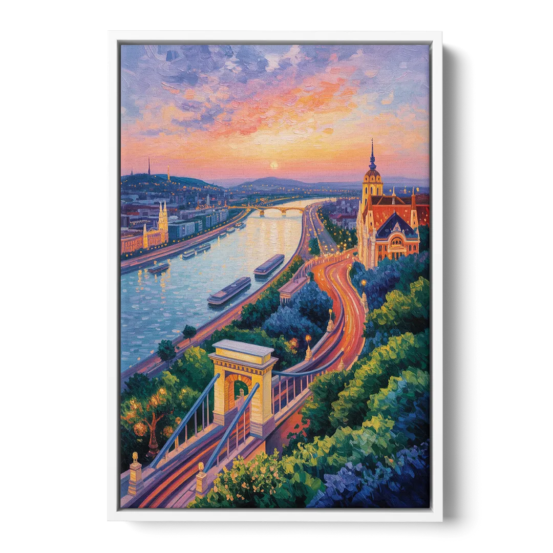 Gellért Hill Sunset Front - White Canvas Wall Art