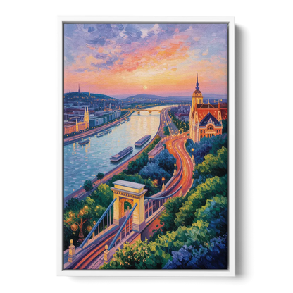 Gellért Hill Sunset Front - White Canvas Wall Art