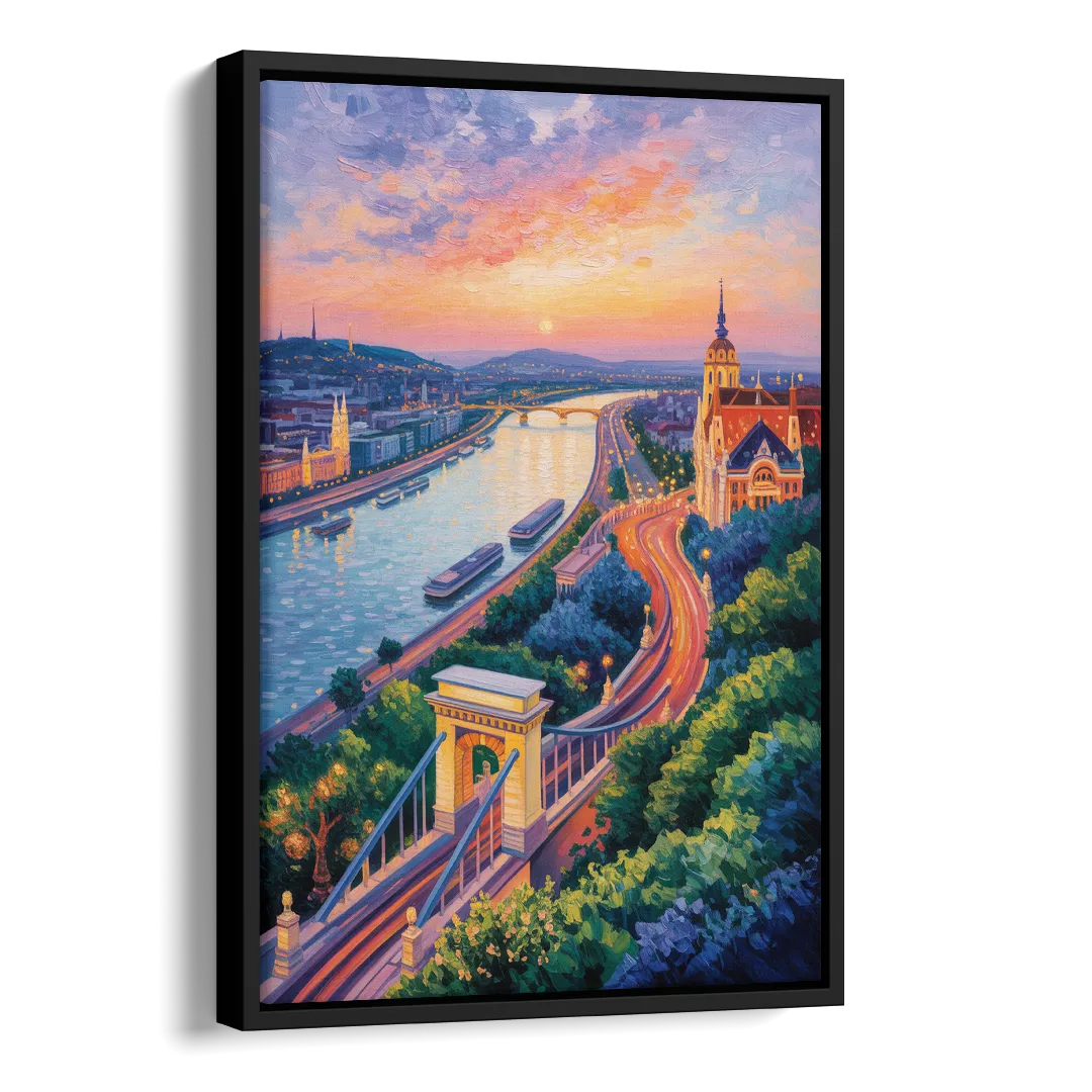 Gellért Hill Sunset Side - Black Canvas Wall Art
