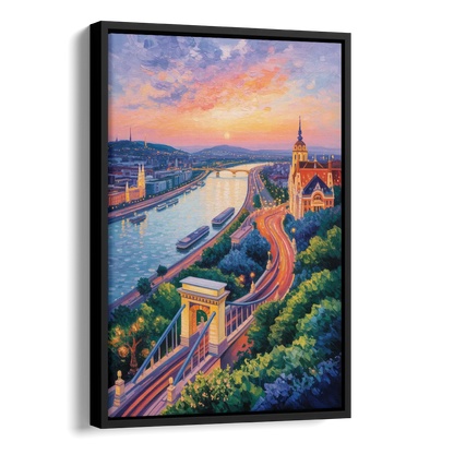 Gellért Hill Sunset Side - Black Canvas Wall Art