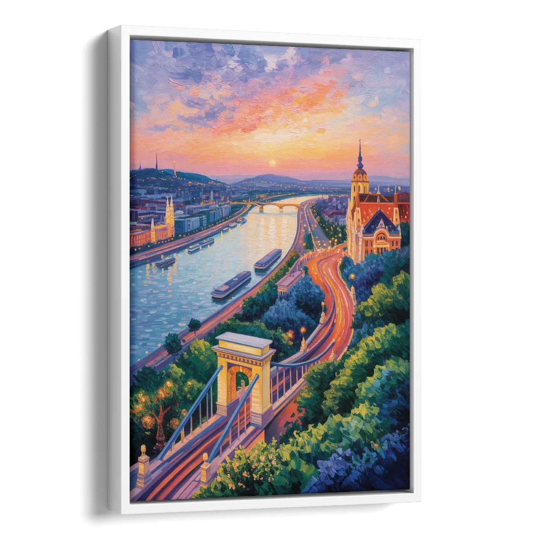 Gellért Hill Sunset Side - White Canvas Wall Art